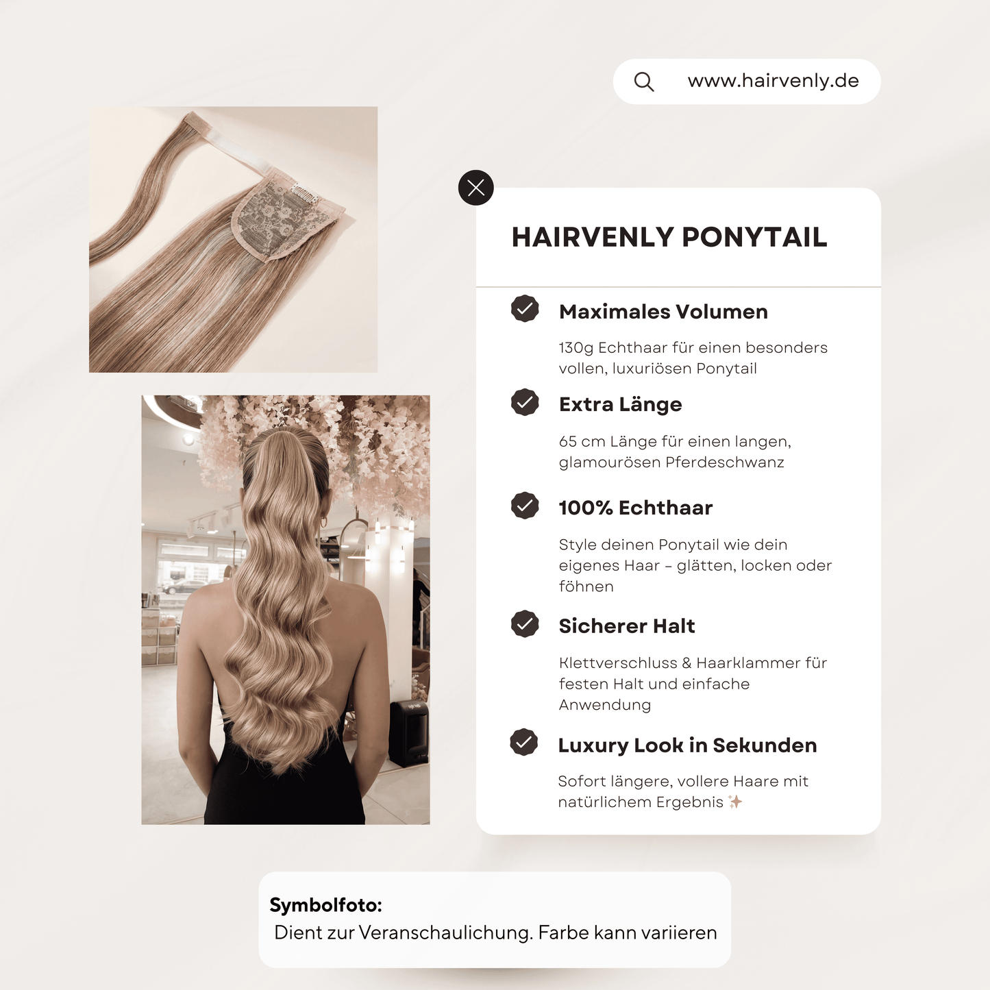 #PEARL WHITE PONYTAIL 130G - 65CM