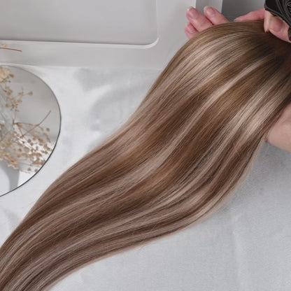 #CARAMEL FUDGE - INVISIBLE CLIP EXTENSIONS -  BALAYAGE MITTELBRAUN MIT HELLBLOND ASCH ALS HIGHLIGHTS ♡
