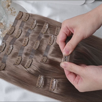 #CAPPUCCINO - INVISIBLE CLIP EXTENSIONS - DUNKELBLOND ASCH ♡