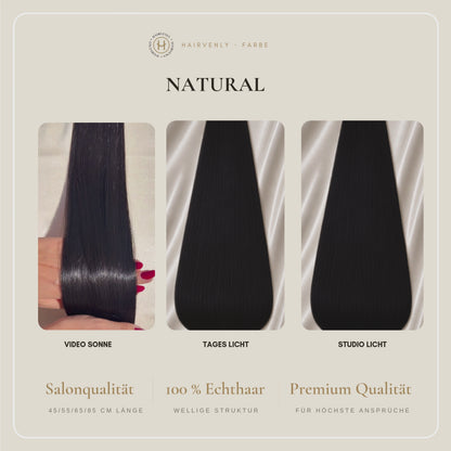 #Natural | Schwarzbraune Echthaar Tape Extensions 65 cm | US Wellig ♡