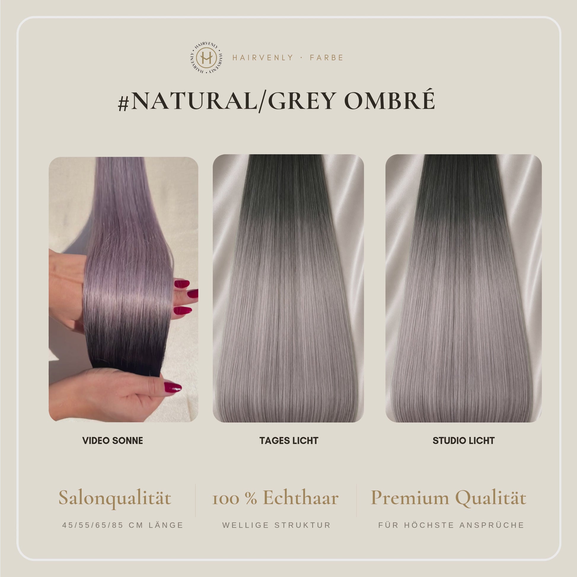 #Natural Grey | Echthaar Tape Extensions 65 cm | Grau Ombré | US Wellig ♡