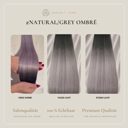 #Natural Grey | Echthaar Tape Extensions 65 cm | Grau Ombré | US Wellig ♡
