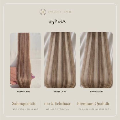 #5P18A Aschig Gesträhnt | Echthaar Tape Extensions 55 cm | US Wellig ♡