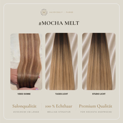 #MochaMelt Balayage Braun | Echthaar Tape Extensions 55 cm | US Wellig ♡