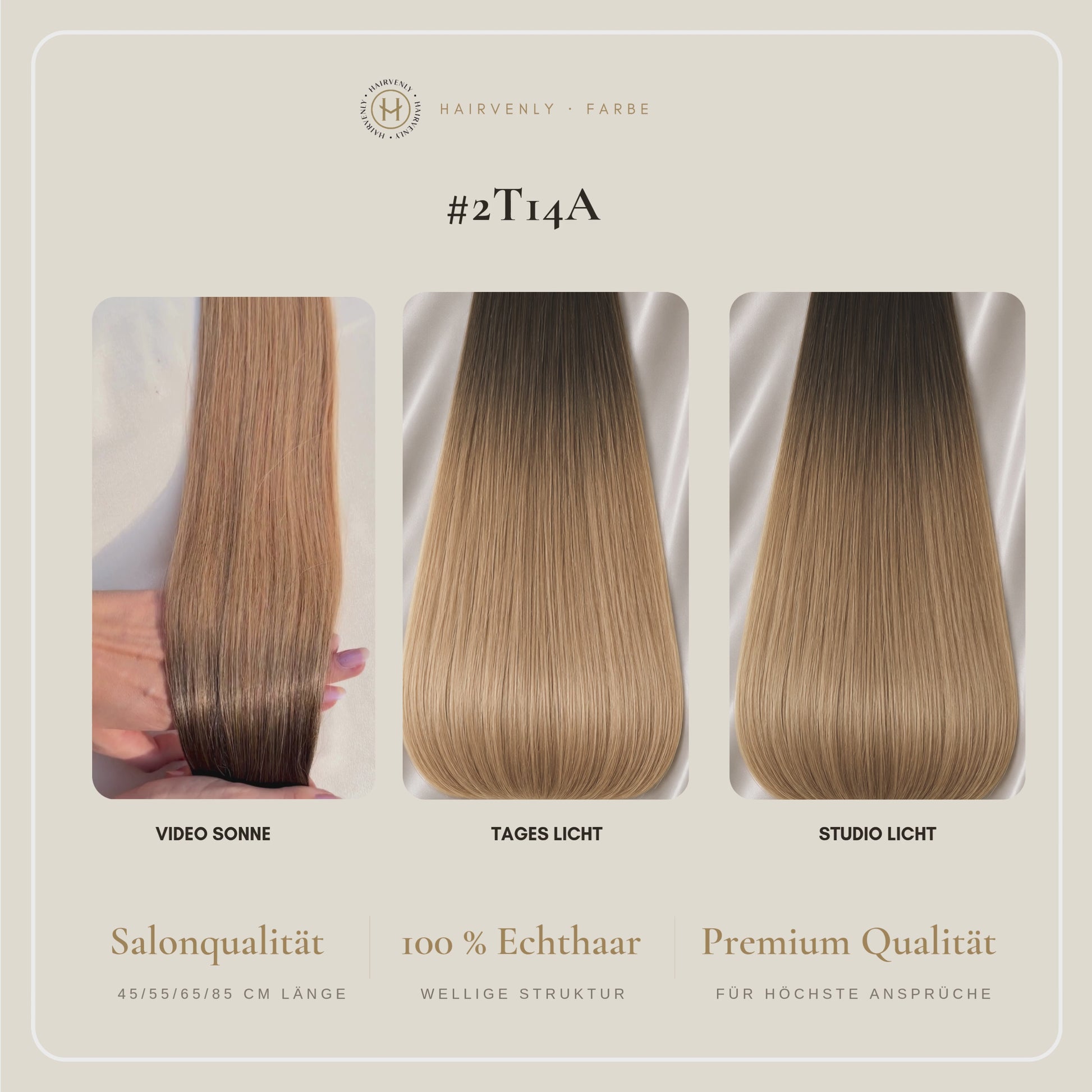#2T14A Dunkelblond Ombré | Echthaar Tape Extensions 85 cm | US Wellig ♡