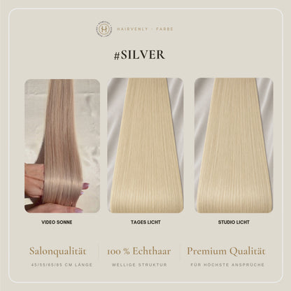 #Silver Aschblond | Echthaar Tape Extensions 65 cm | US Wellig ♡