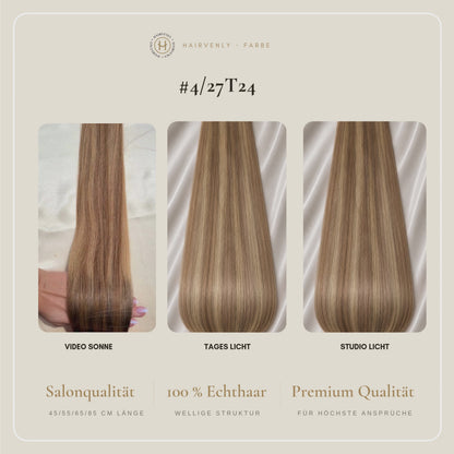 #4/27T24 Rehbraun | Echthaar Tape Extensions 45 cm | US Wellig ♡