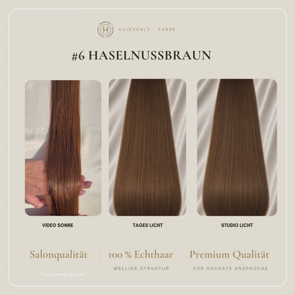 #6 Haselnussbraun | Echthaar Tape Extensions 55 cm | US Wellig ♡