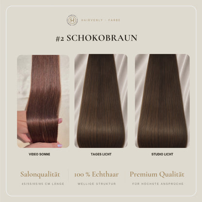 #2 Schokobraun | Echthaar Tape Extensions 55 cm | US Wellig ♡