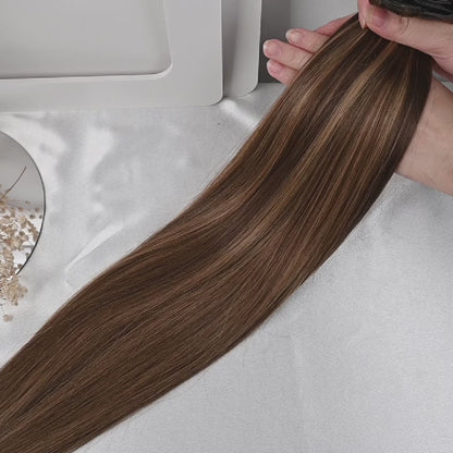 #MOCHA MELT - INVISIBLE CLIP EXTENSIONS - GESTRÄHNTES DUNKELBRAUN UND SANDIGES HELLBLOND ♡