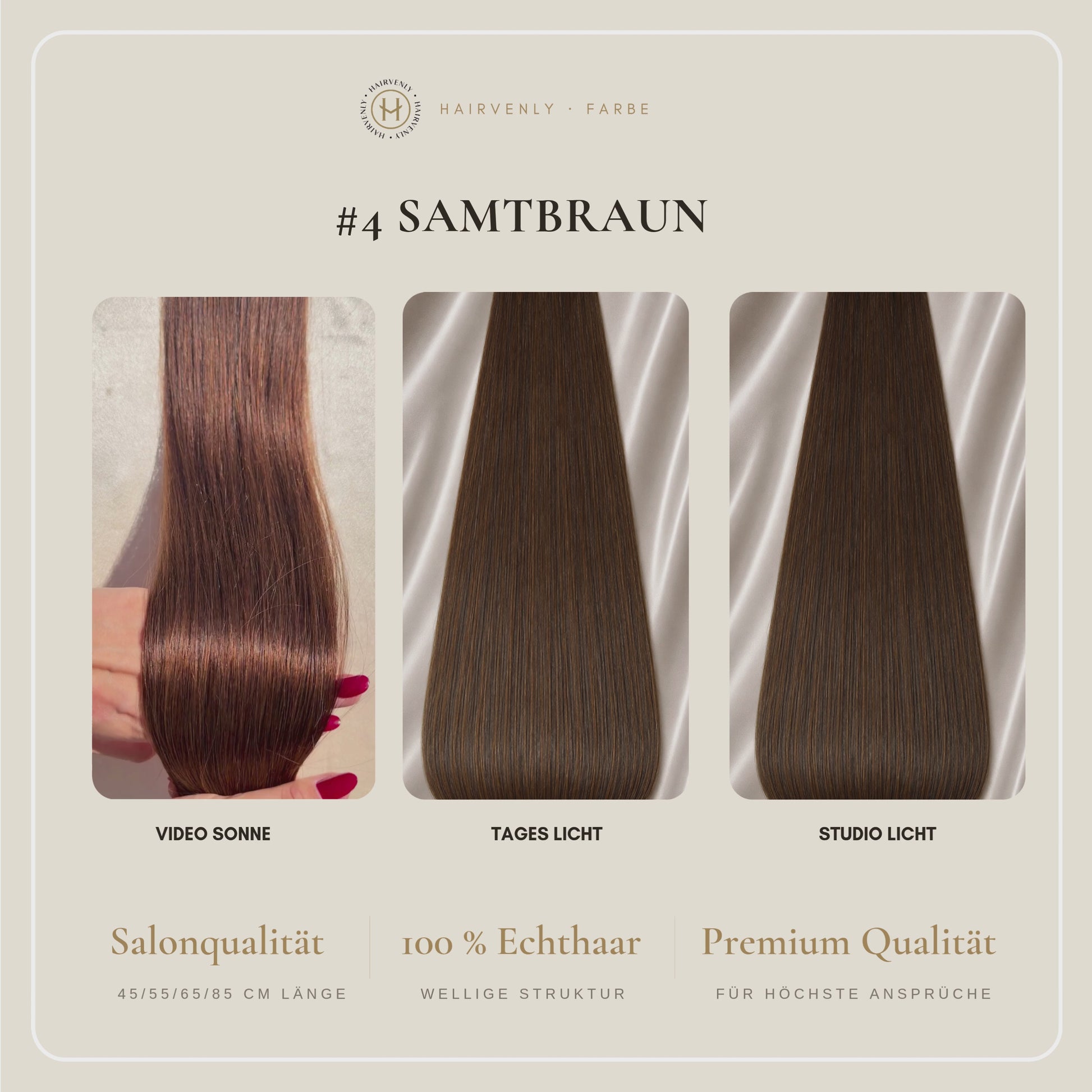 #4 Samtbraun | Echthaar Tape Extensions 85 cm | US Wellig ♡