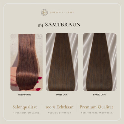 #4 Samtbraun | Echthaar Tape Extensions 85 cm | US Wellig ♡