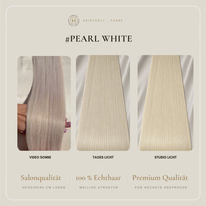 #Pearl White | Echthaar Tape Extensions 55 cm | US Wellig ♡