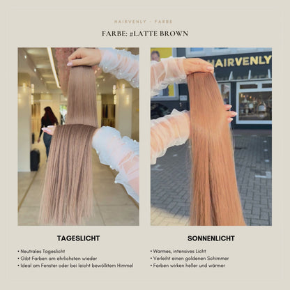 #Latte Brown I Kühles Hellbraun I Echthaar I Invisible Butterfly Tressen I RU Glatt ♡