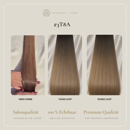 #3T8A Dunkelbraun Ombré | Echthaar Tape Extensions 85 cm | US Wellig ♡