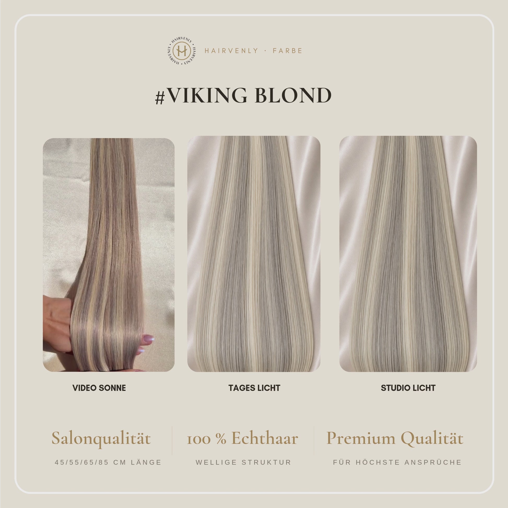 #Viking Blond Kühles Blond Gesträhnt | Echthaar Tape Extensions 65 cm | US Wellig ♡