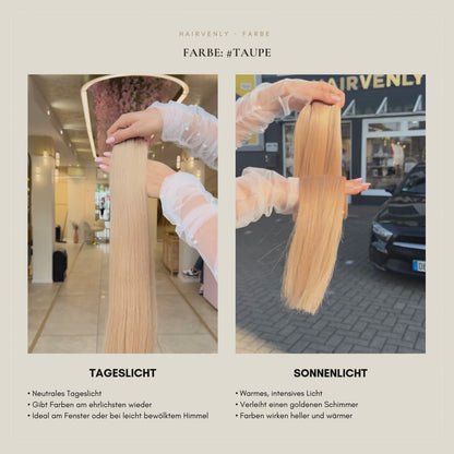 #Taupe Warmes Graubraun | Echthaar Classic Weft Tressen | RU Glatt ♡