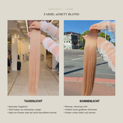 #Dirty Blond Dunkelblond Gold | Echthaar Classic Weft Tressen | RU Glatt ♡