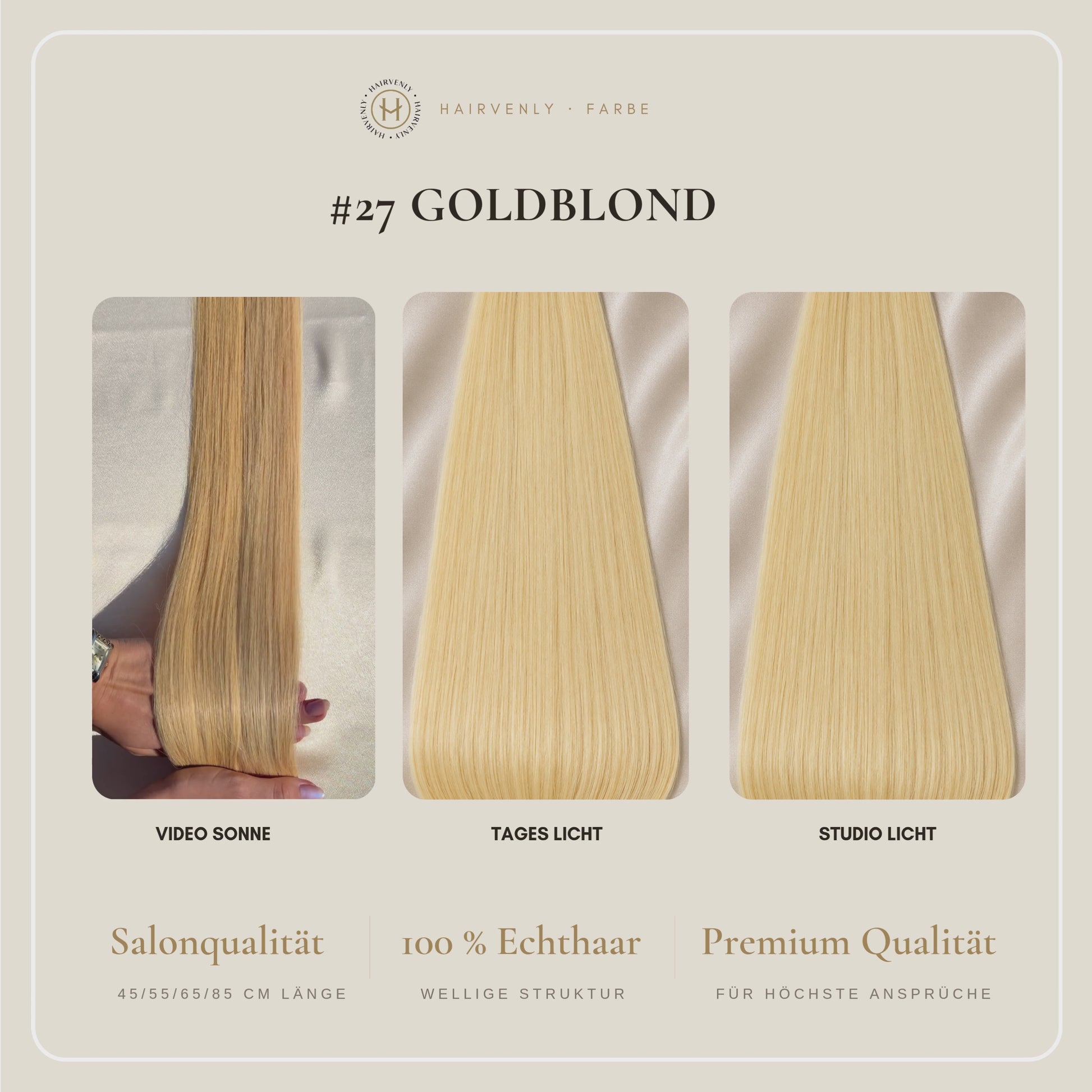 #27 Goldblond | Echthaar Tape Extensions 65 cm | US Wellig ♡