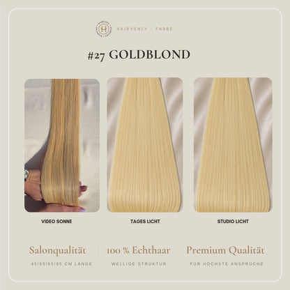#27 Goldblond | Echthaar Tape Extensions 65 cm | US Wellig ♡