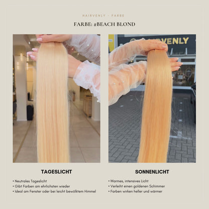 #Beach Blond Lightblond Gold | Echthaar Classic Weft Tressen | RU Glatt ♡