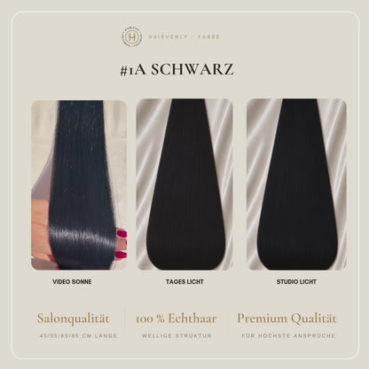 #1A Tiefschwarz | Echthaar Tape Extensions 65 cm | US Wellig ♡
