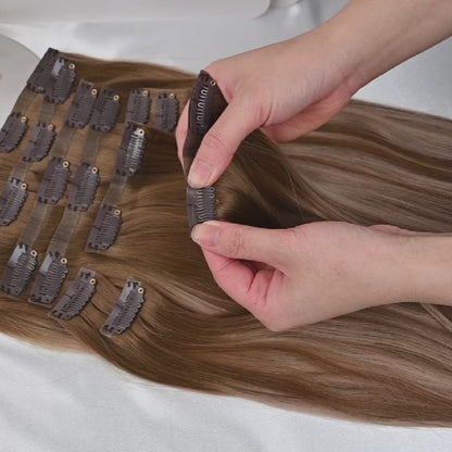 #CARAMEL FUDGE - INVISIBLE CLIP EXTENSIONS -  BALAYAGE MITTELBRAUN MIT HELLBLOND ASCH ALS HIGHLIGHTS ♡