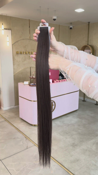 #SMOKY BROWN - KÜHLES MITTELBRAUN STANDARD RUSSISCHE TAPE EXTENSIONS GLATT ♡
