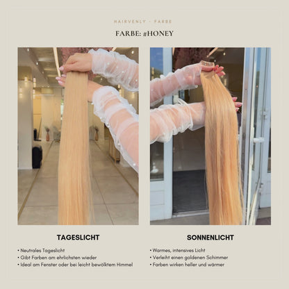 #Honey Warmes Honigblond | Echthaar Classic Weft Tressen | Russisch Glatt ♡