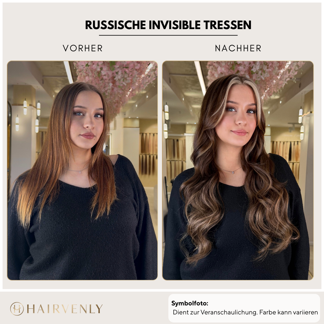 Cappuccino | Echthaar Tressen – Invisible Butterfly, glatt (RU)