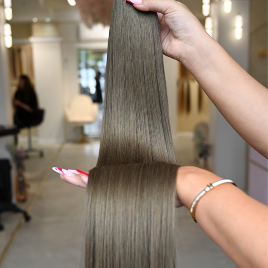 #Smoky Taupe | Echthaar Mini Tape Extensions | RU Glatt ♡
