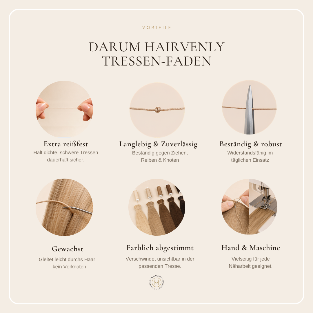 Tressen-Faden, gewachst & reißfest (5 Naturtöne, 60 m)