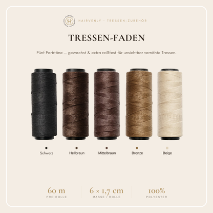 Tressen-Faden, gewachst & reißfest (5 Naturtöne, 60 m)